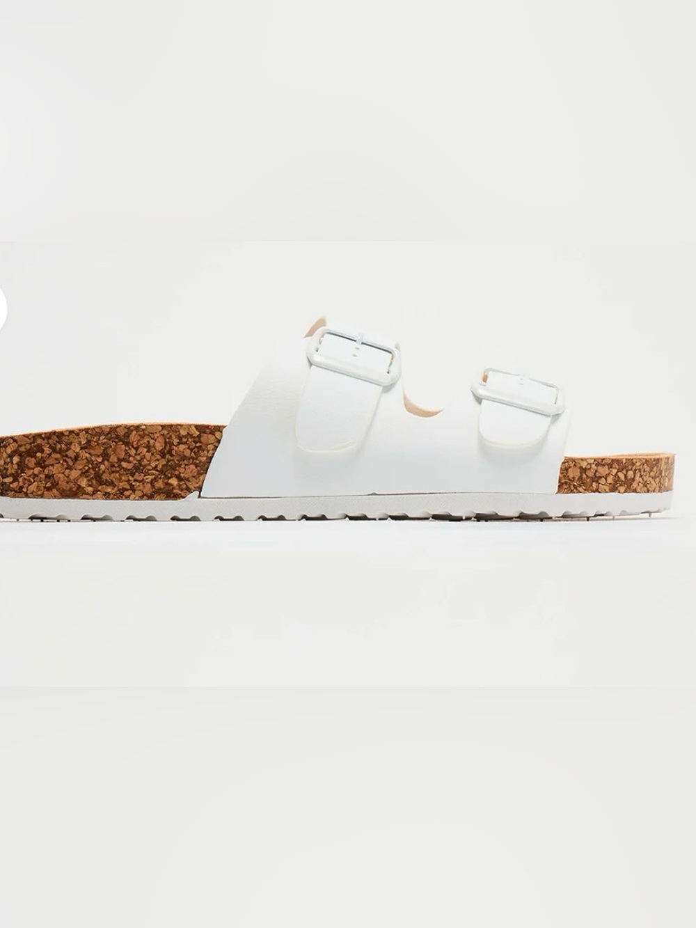 White Double-Buckle Cork Footbed Slide Sandals